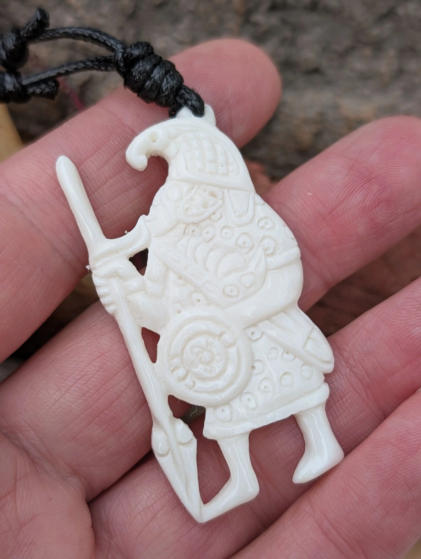 Vendel Period Warrior Pendant with Raven Helmet – Hand-Carved Horn or Bone Amulet