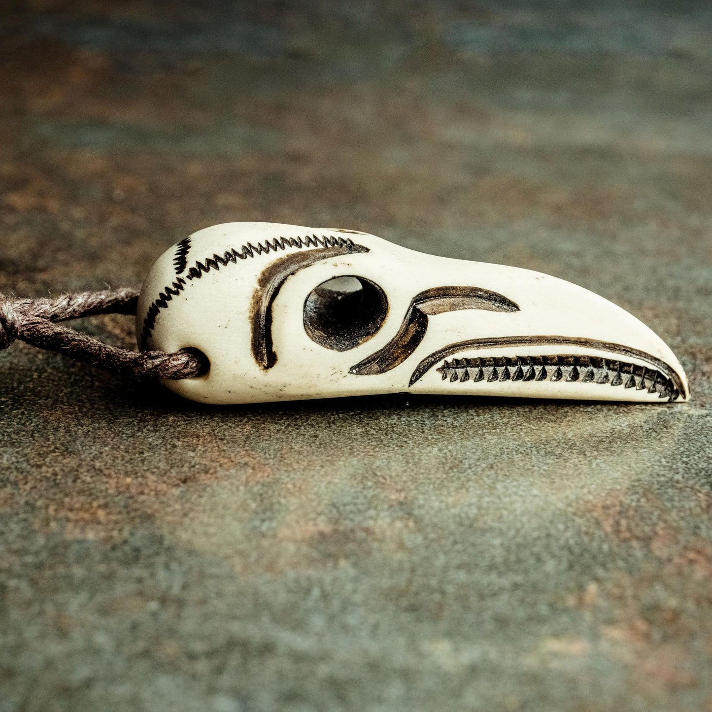 Raven Skull Pendant – Hand-Carved Moose Antler Viking Amulet