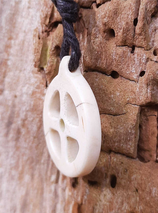 Sun Cross Moose Antler Pendant, Hand-Carved Solar Amulet