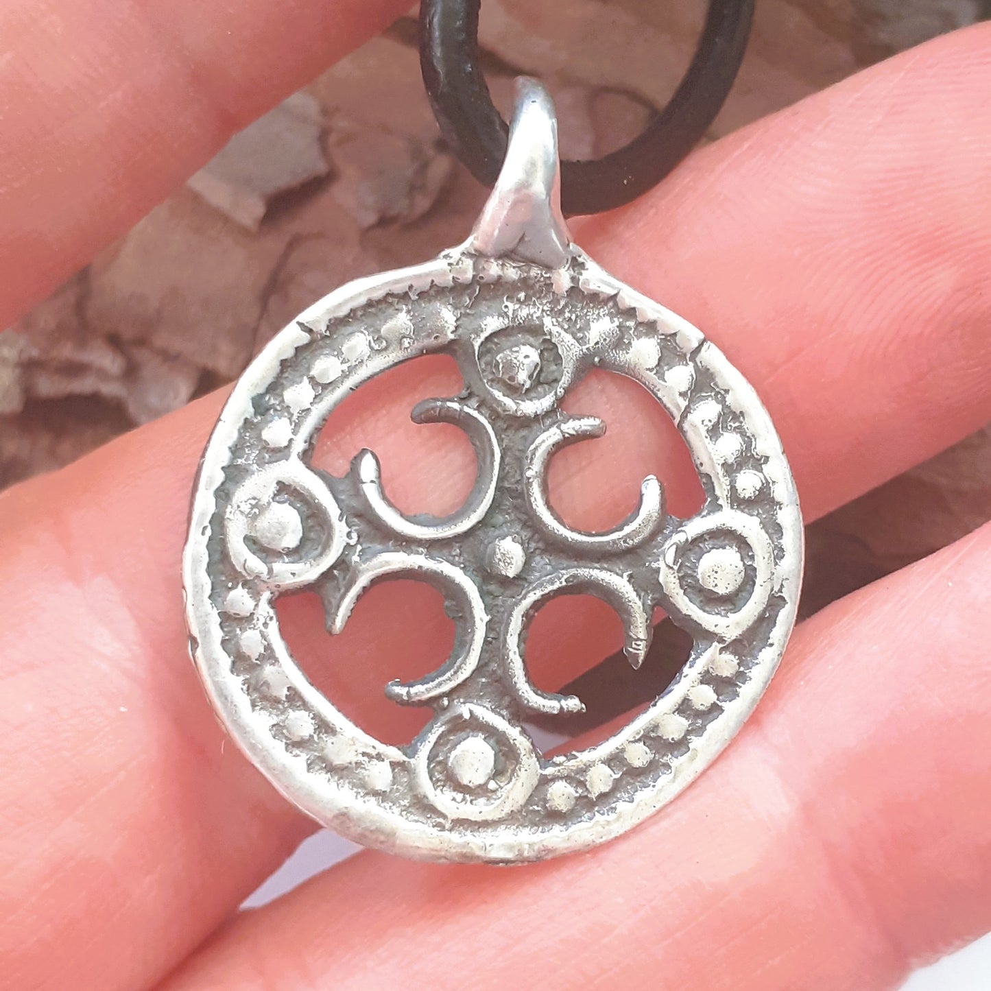 Silver Viking Shield Pendant – Handmade Round Shield Amulet