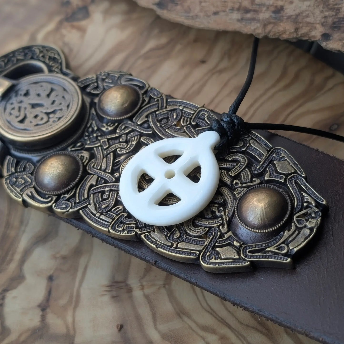Sun Cross Pendant – Hand-Carved Bone or Horn Amulet