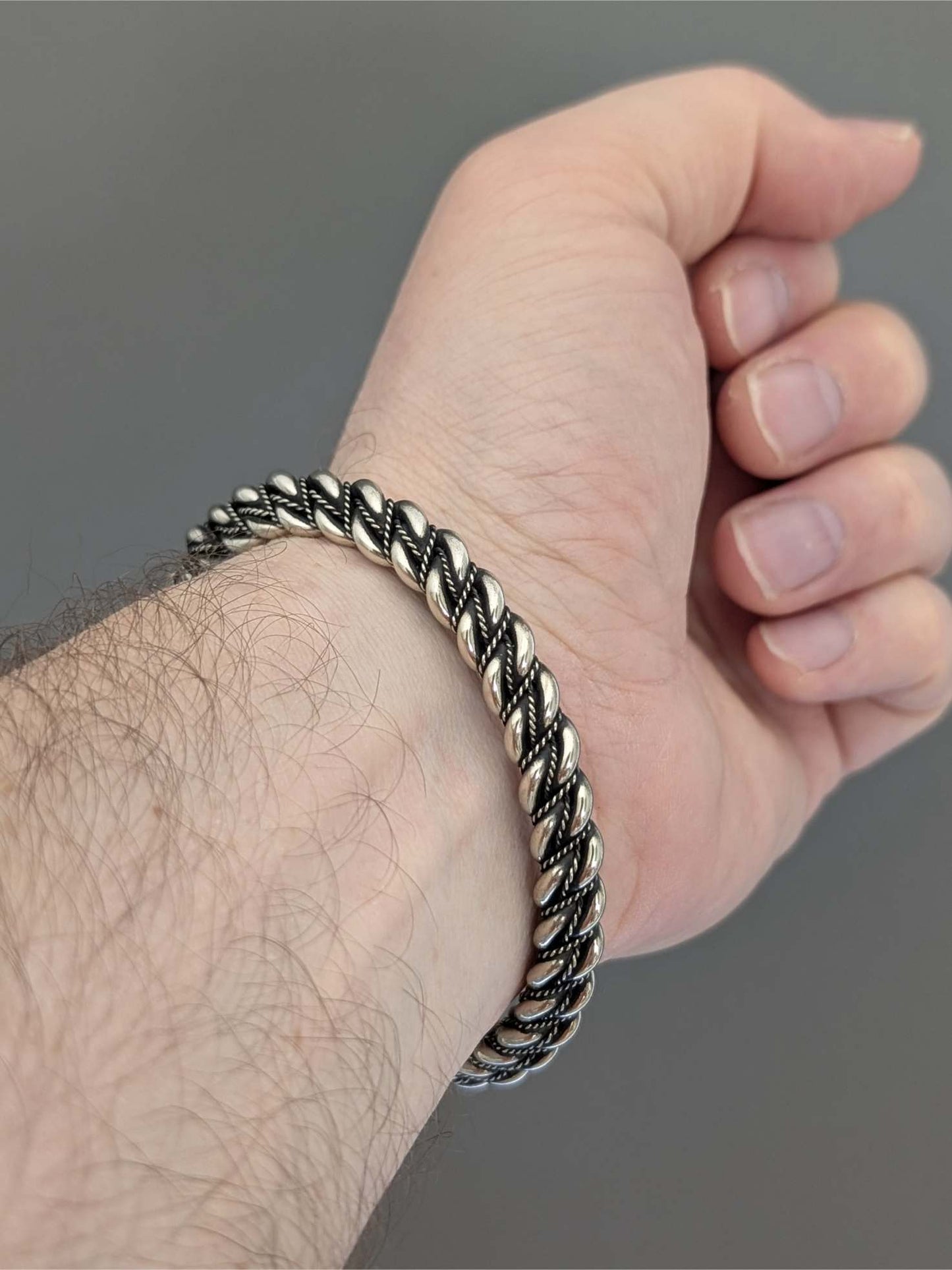 Gotland Twisted Viking Bracelet with Horse Heads – Handmade Pewter Armring