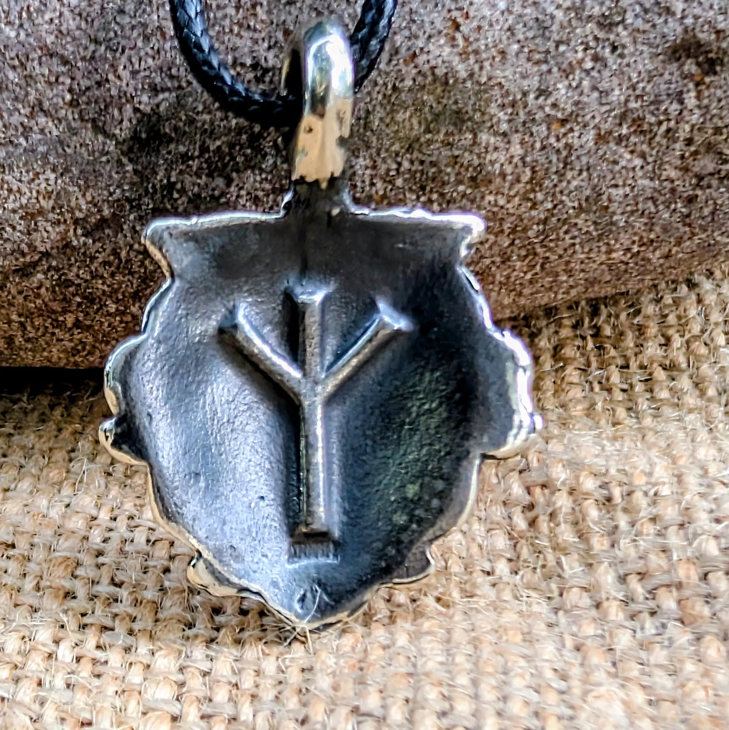 Viking Pagan Pendant – Odin’s Mask with Algiz Rune , Pewter