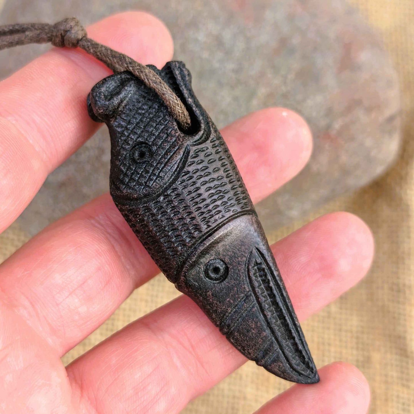 Norse Dragon and Raven Pendant, Hand-Carved Moose Antler Amulet