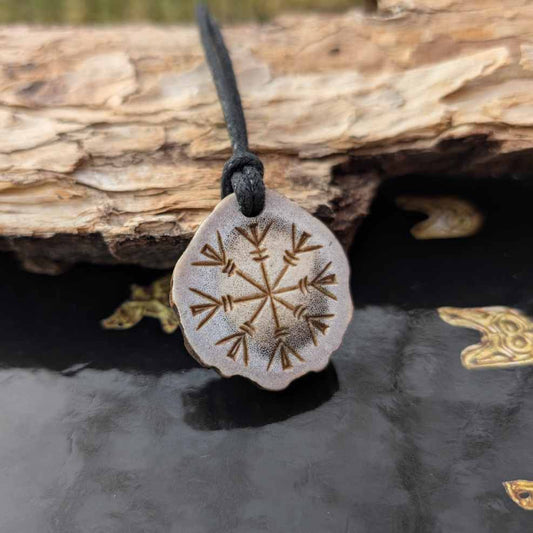 Helm of Awe & Bindrune Moose Antler Pendant, Hand-Carved Viking Amulet