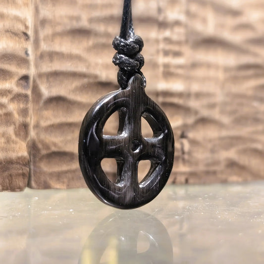 Sun Cross Pendant – Hand-Carved Bone or Horn Amulet, 3 cm