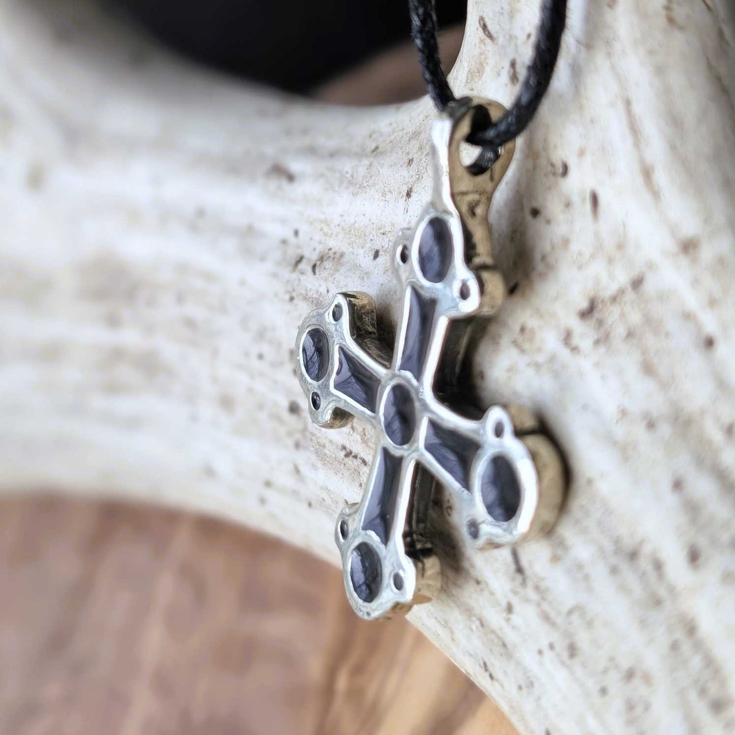 Kyivan Rus Cross with Black Enamel – Handmade Pewter Byzantine Replica