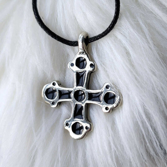 Kyivan Rus Cross with Black Enamel – Handmade Pewter Byzantine Replica