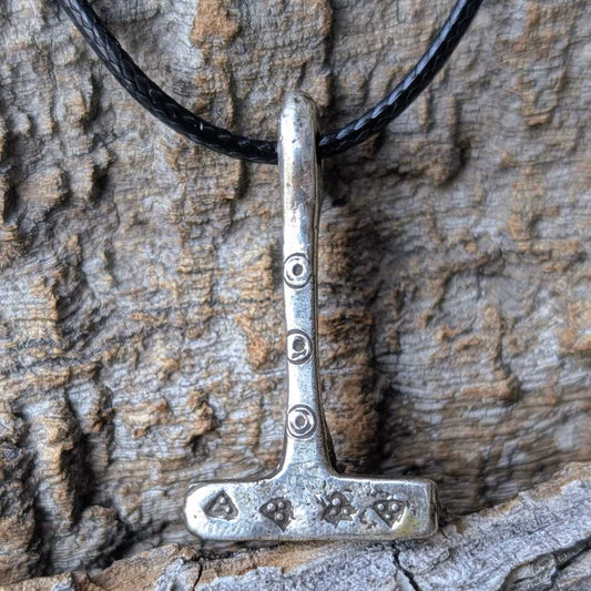 Miniature Viking Silver Mjolnir Pendant – Hand-Forged Norse Thor’s Hammer with Wolf & Solar Symbols