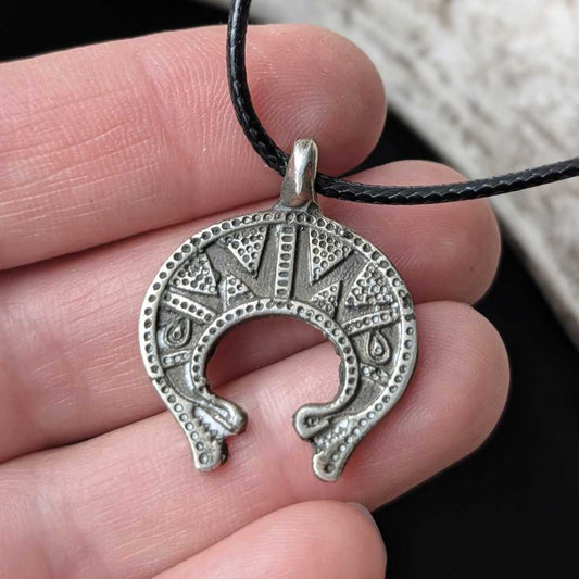 Viking Zoomorphic Lunar Amulet – Hand-Forged Silver, Patinated