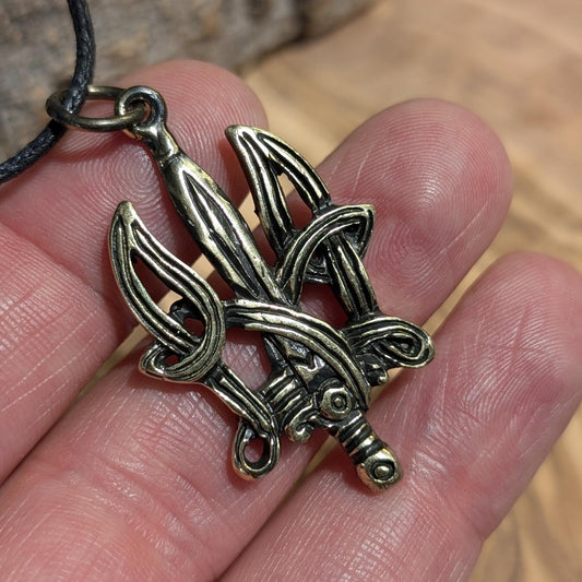 Ukrainian Tryzub Pendant in Reclaimed Brass – Flame Design, Hand-Cast