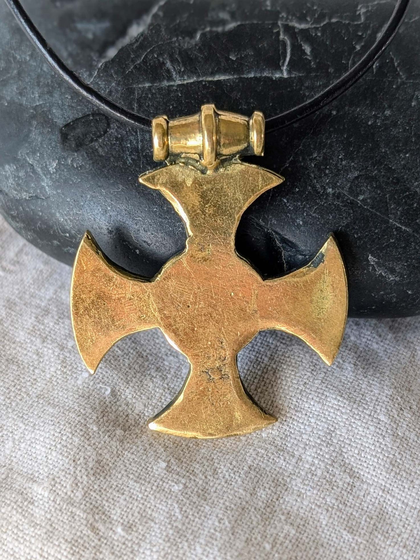 The Ixworth Enamel Cross Pendant – Brass with Red & Yellow Mosaic Inlay