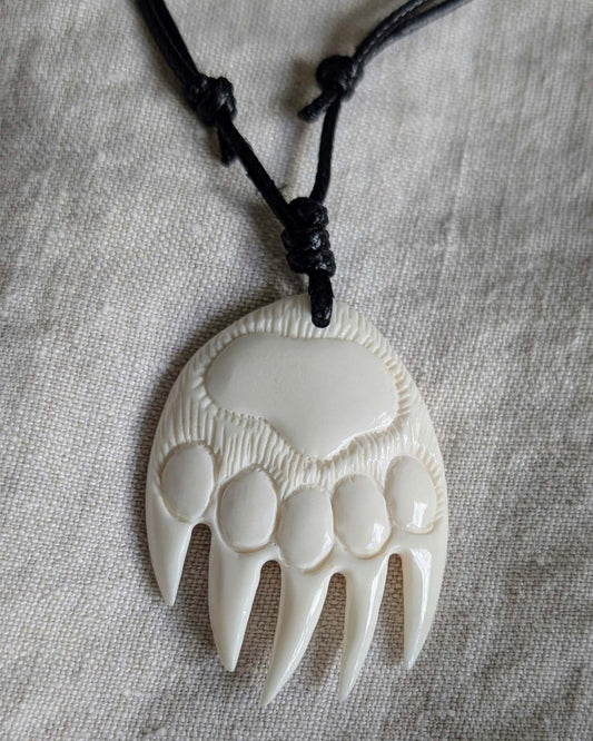 Bear Paw Pendant in Bone – Hand-Cut Canadian Wilderness Necklace