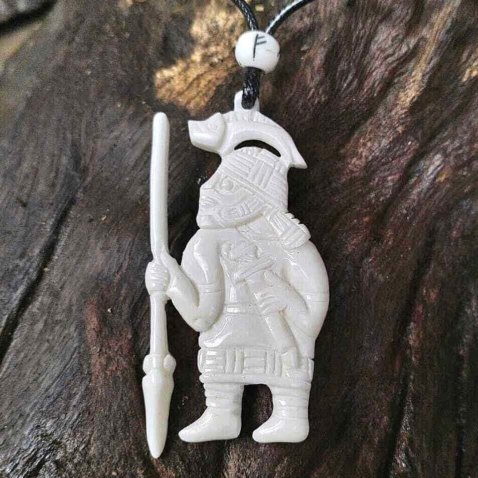Viking Wild Boar Warrior Amulet – Hand-Carved Bone Pendant | Algiz-Rune Art