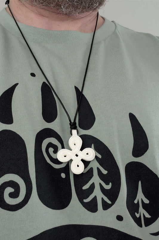 Celtic Infinity Cross Bone Pendant – Hand-Carved Natural Bone Necklace