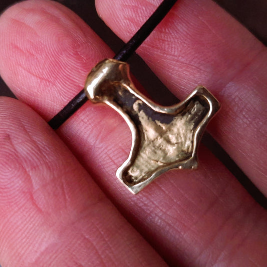 Mjolnir Amulet from Ukraine – Green Enamel Brass Thor’s Hammer