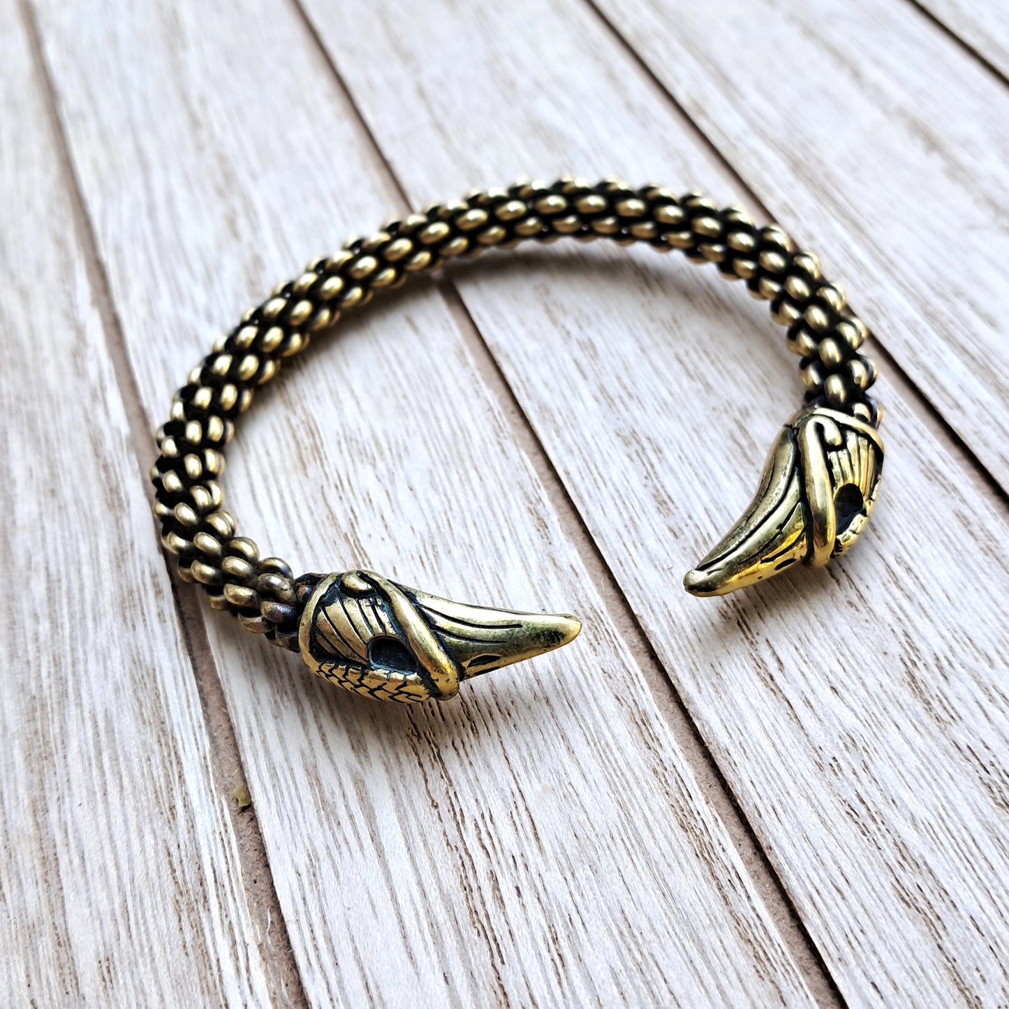 Exclusively Hand-Woven Gotland Bracelet – Six-Rod Oath Ring with Raven Heads