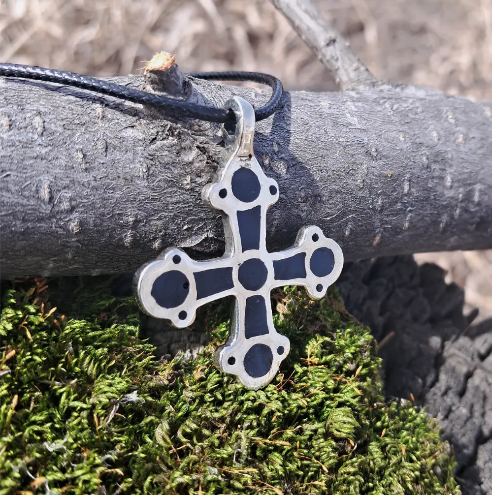 Kyivan Rus Cross with Black Enamel – Handmade Pewter Byzantine Replica