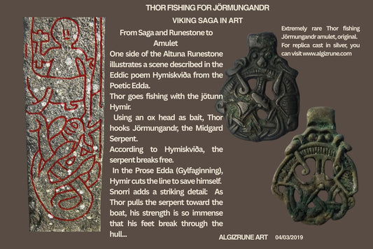 Thor Fishing for Jörmungandr Silver Pendant – Altuna Runestone Design