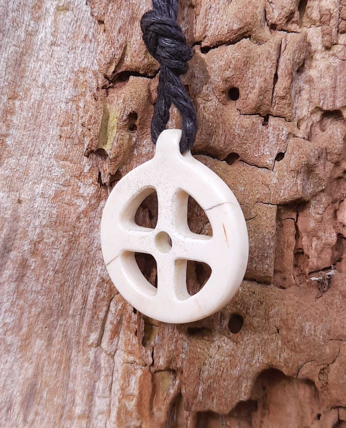 Sun Cross Moose Antler Pendant, Hand-Carved Solar Amulet