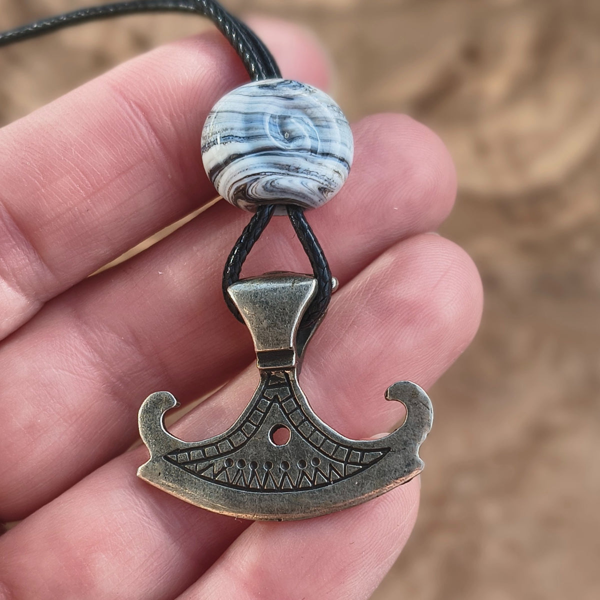 Viking Axe Pendant – Danish Viking Age Replica with Handmade Glass Bead