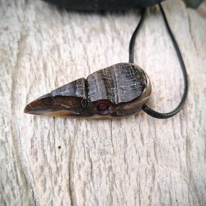Raven Skull Pendant with Natural Stone Eyes – Hand-Carved Buffalo Horn Viking Necklace