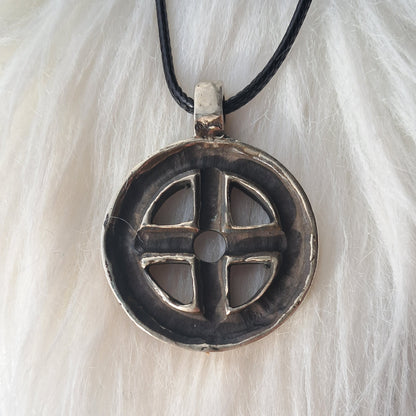 Norse Sun Cross Amulet with Runic Alphabet – Hand-Forged Brass or Pewter