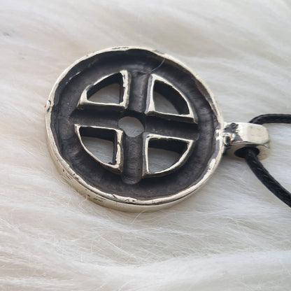 Norse Sun Cross Amulet with Runic Alphabet – Hand-Forged Brass or Pewter