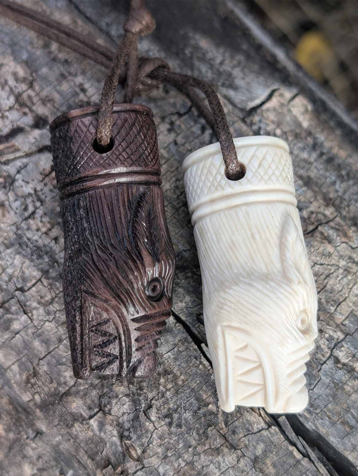 Viking Wolf Head Pendant – Hand-Carved Moose Antler