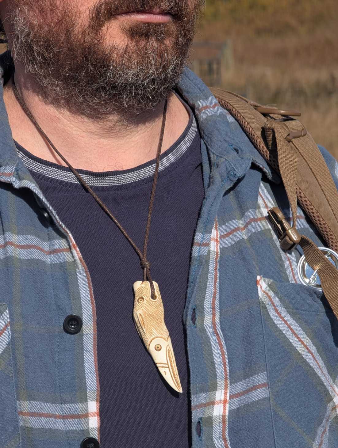Raven–Wolf Moose Antler Pendant, Hand-Carved Viking-Style Amulet