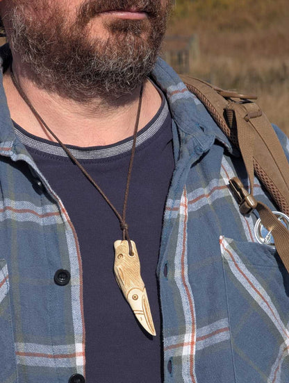 Raven–Wolf Moose Antler Pendant, Hand-Carved Viking-Style Amulet