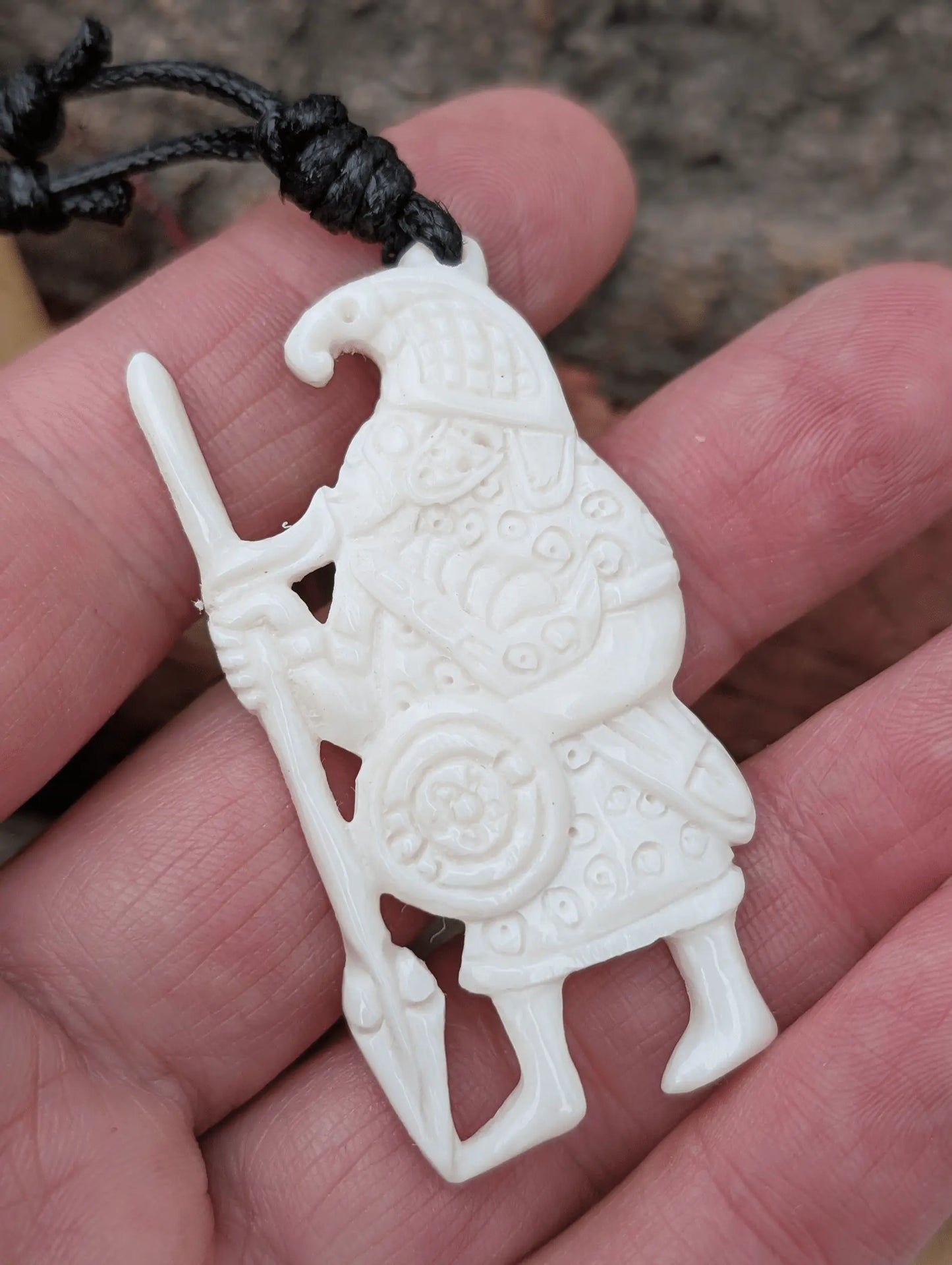 Vendel Period Warrior Pendant with Raven Helmet – Hand-Carved Horn or Bone Amulet