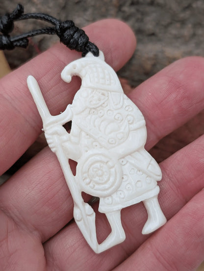Vendel Period Warrior Pendant with Raven Helmet – Hand-Carved Horn or Bone Amulet