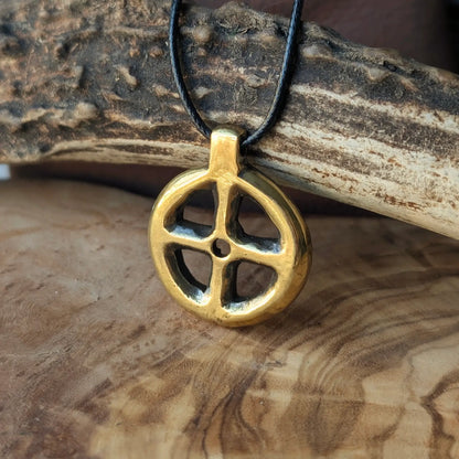 Viking Sun Cross Amulet – Hand-Forged Brass