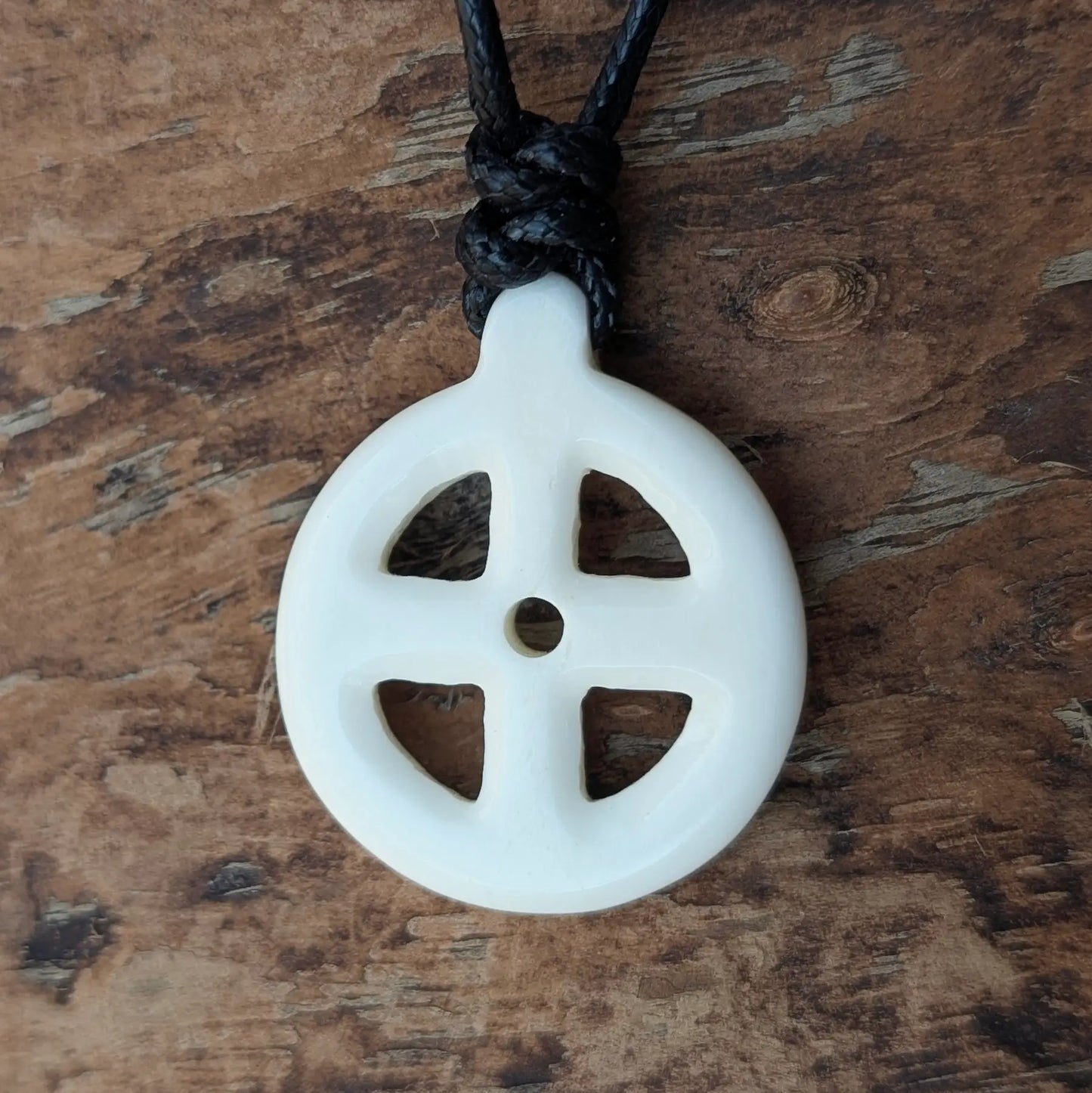 Sun Cross Pendant – Hand-Carved Bone or Horn Amulet