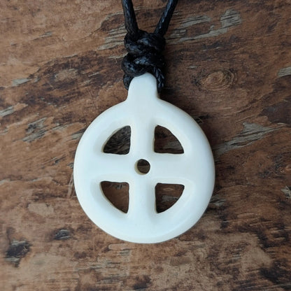 Sun Cross Pendant – Hand-Carved Bone or Horn Amulet