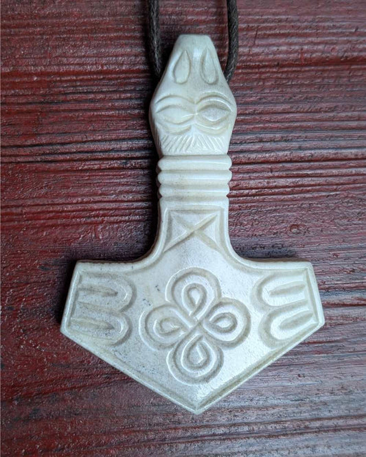 Mjölnir Moose Antler Pendant with Dragon Head and Solar Symbols