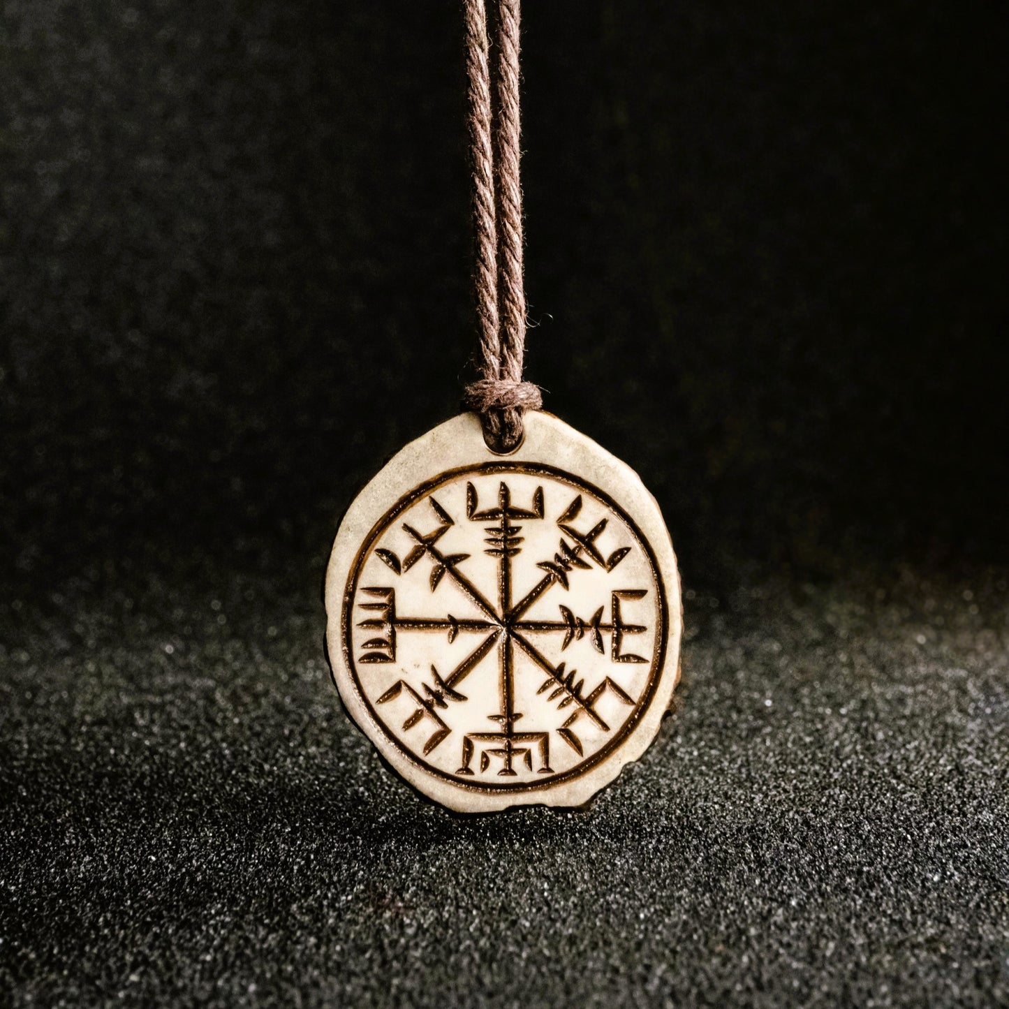 Vegvisir Compass Pendant – Hand-Carved Moose Antler Pagan Necklace