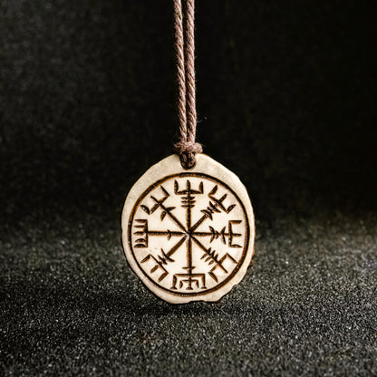 Vegvisir Compass Pendant – Hand-Carved Moose Antler Pagan Necklace