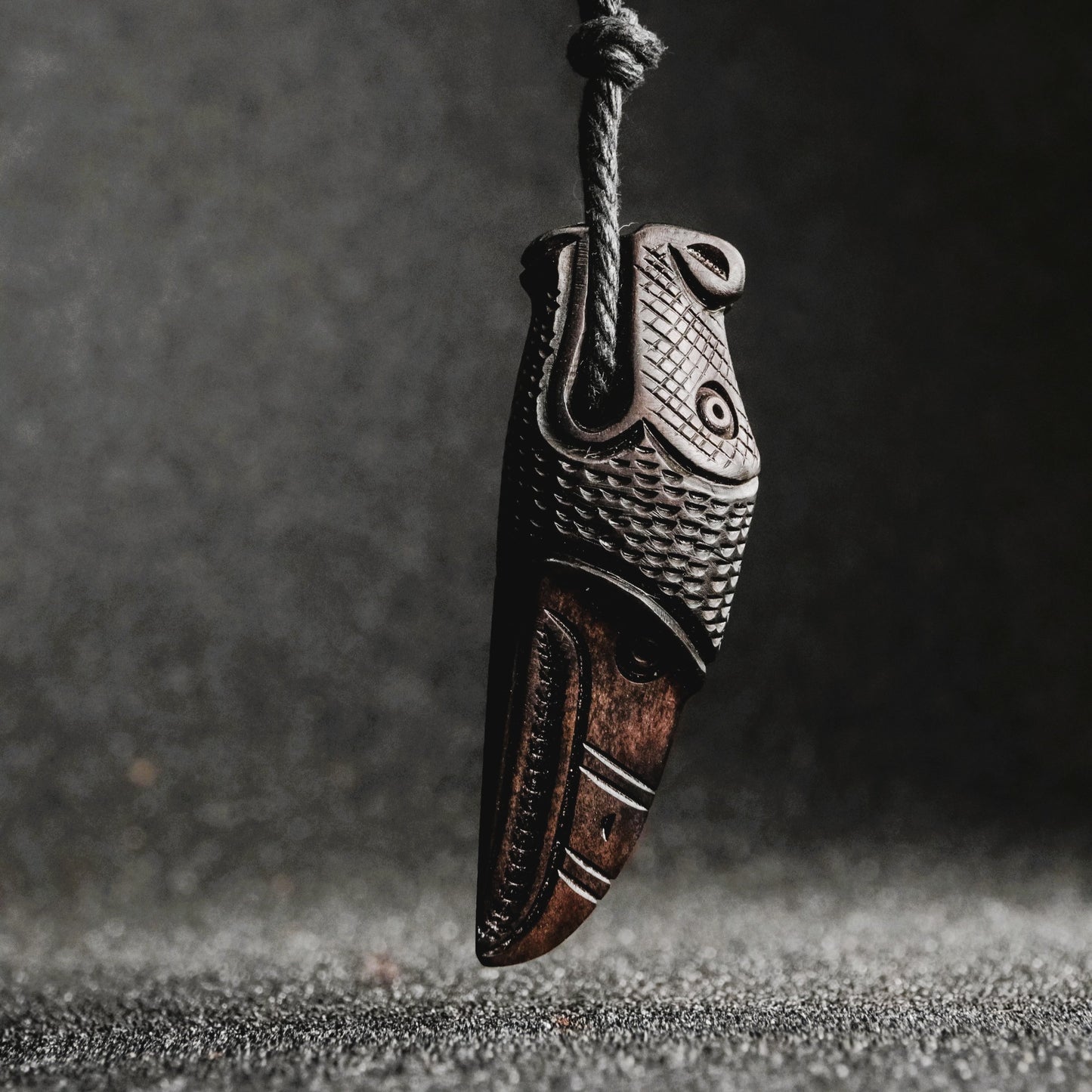 Norse Dragon and Raven Pendant, Hand-Carved Moose Antler Amulet