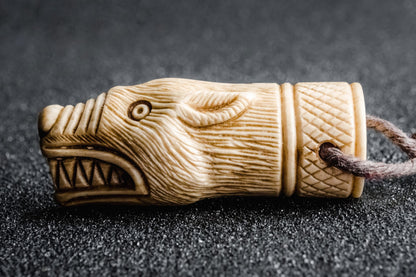 Viking Wolf Head Pendant – Hand-Carved Moose Antler
