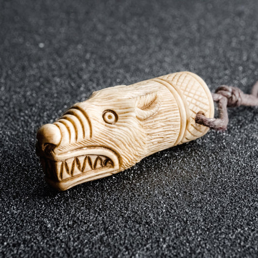 Viking Wolf Head Pendant – Hand-Carved Moose Antler