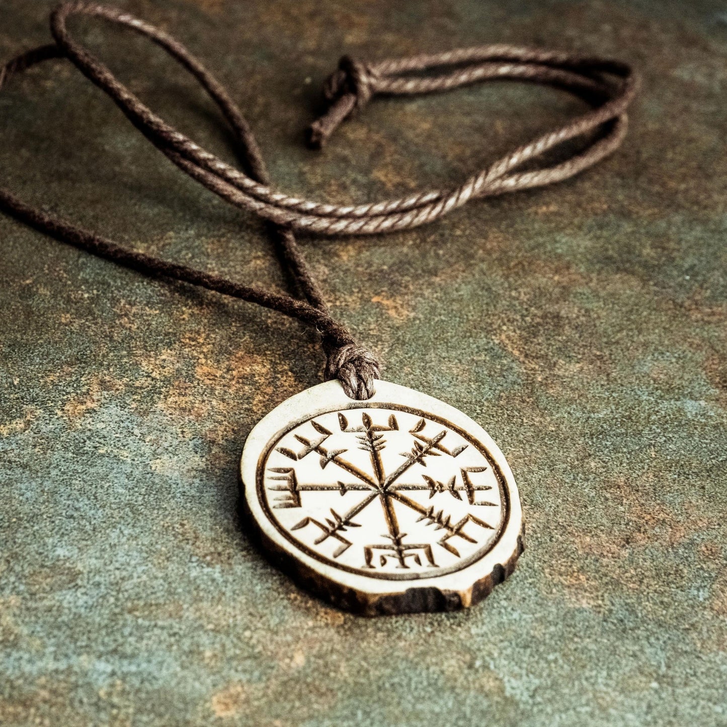 Vegvisir Compass Pendant – Hand-Carved Moose Antler Pagan Necklace