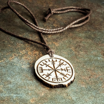 Vegvisir Compass Pendant – Hand-Carved Moose Antler Pagan Necklace