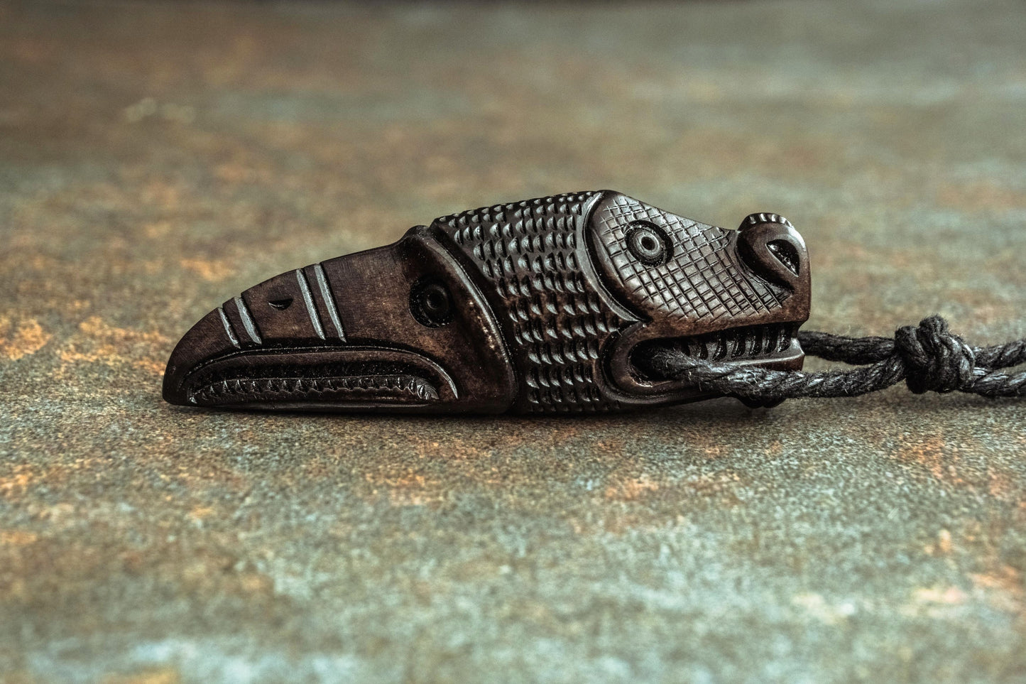 Norse Dragon and Raven Pendant, Hand-Carved Moose Antler Amulet