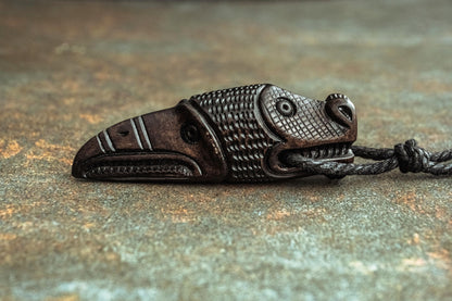 Norse Dragon and Raven Pendant, Hand-Carved Moose Antler Amulet