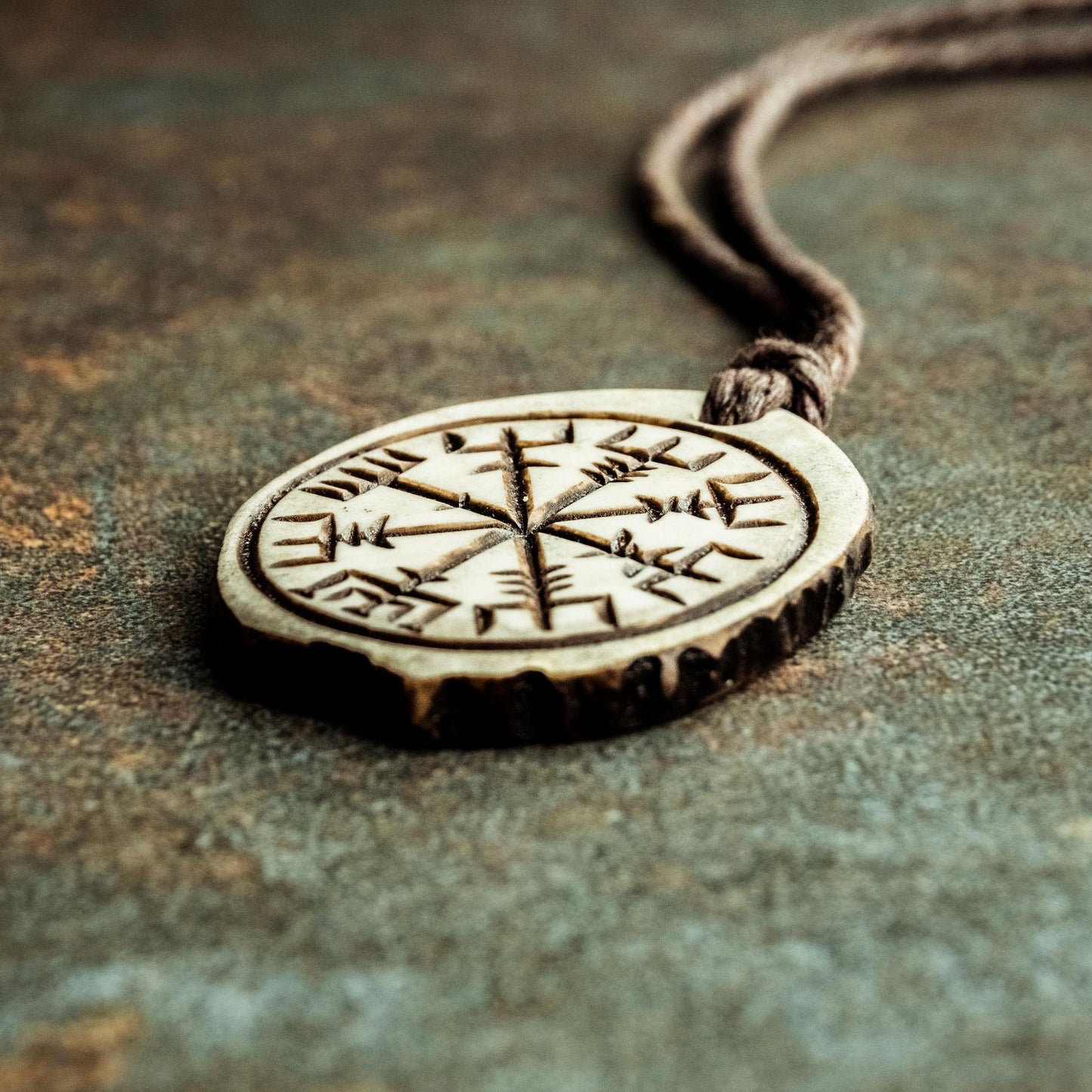 Vegvisir Compass Pendant – Hand-Carved Moose Antler Pagan Necklace