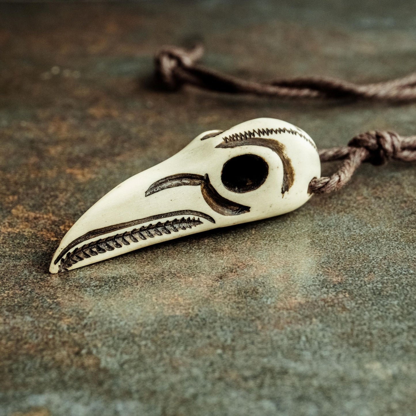 Raven Skull Pendant – Hand-Carved Moose Antler Viking Amulet
