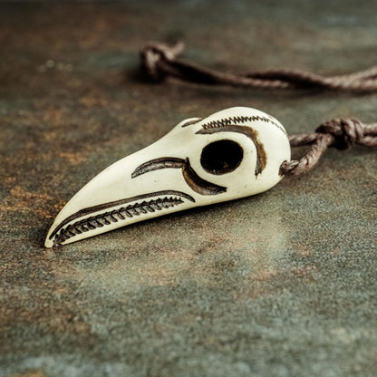 Raven Skull Pendant – Hand-Carved Moose Antler Viking Amulet