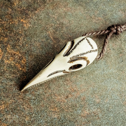 Raven Skull Pendant – Hand-Carved Moose Antler Viking Amulet